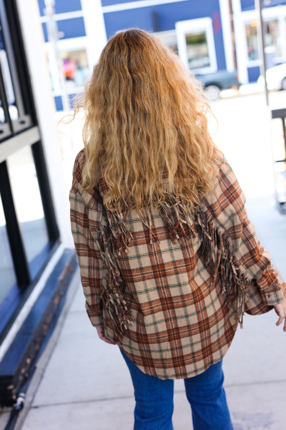 Boldly You Taupe & Rust Flannel Plaid Fringe Jacket - Magnolia Taken Moments