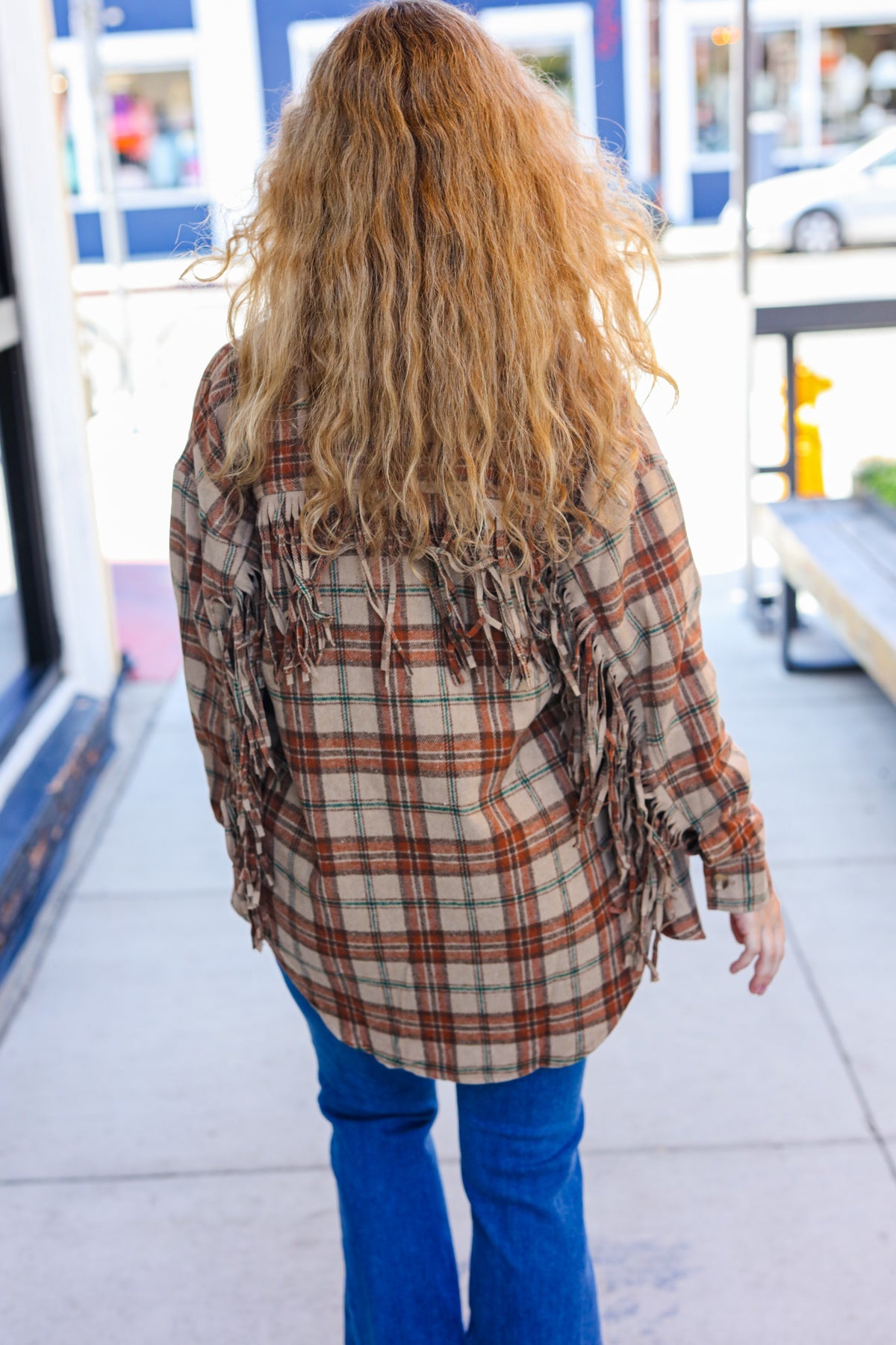 Boldly You Taupe & Rust Flannel Plaid Fringe Jacket - Magnolia Taken Moments