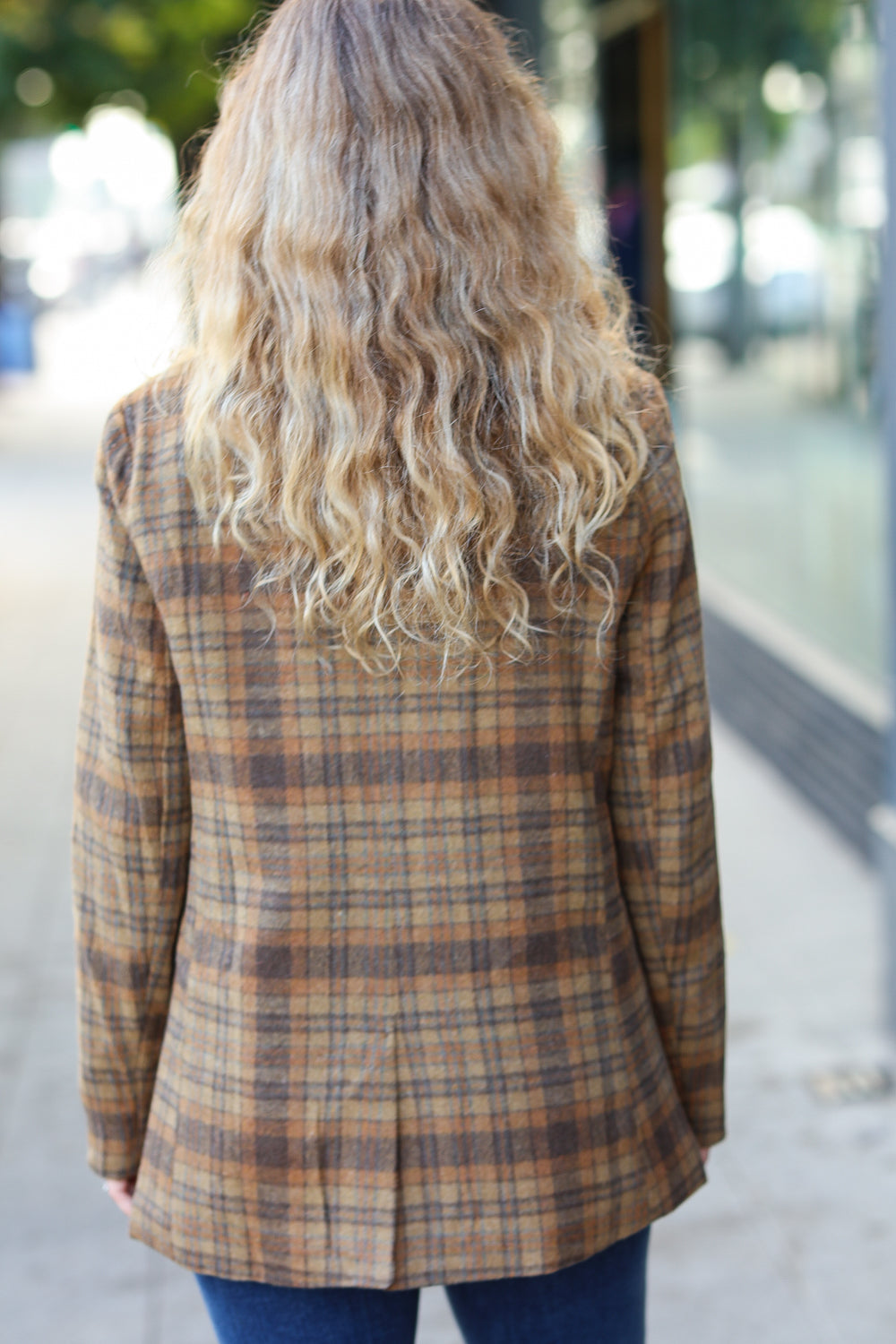 Make It Happen Spice Plaid Tailored Collar Lapel Blazer - Magnolia Taken Moments
