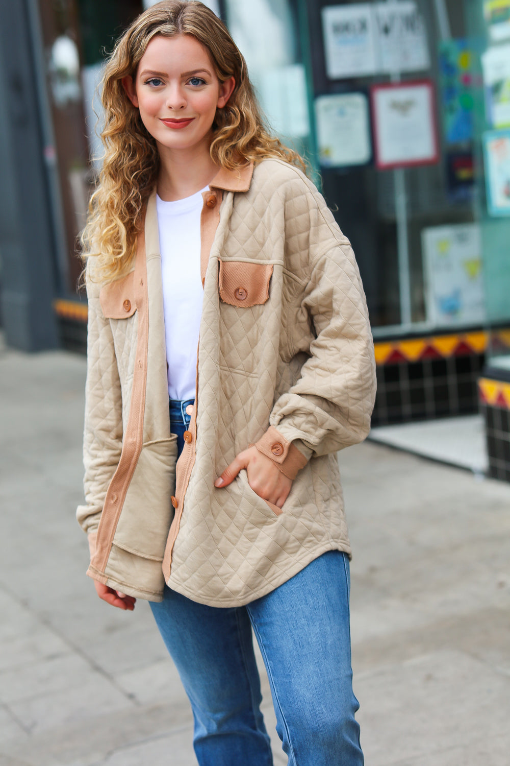 Eyes On You Taupe Quilted Knit Button Down Shacket - Magnolia Taken Moments