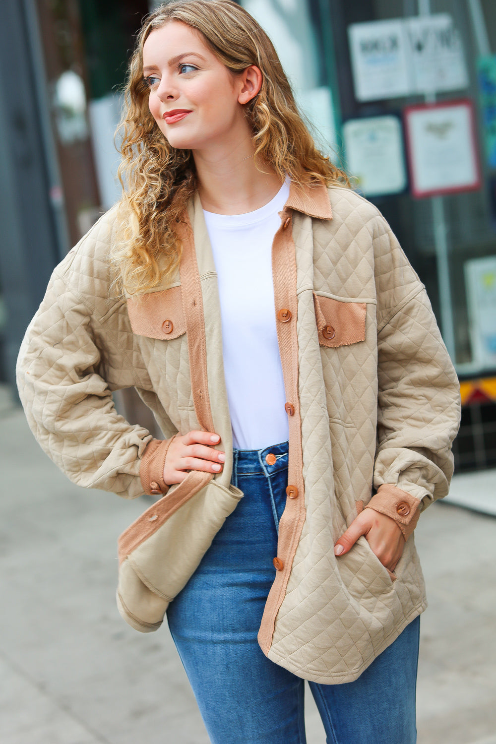 Eyes On You Taupe Quilted Knit Button Down Shacket - Magnolia Taken Moments