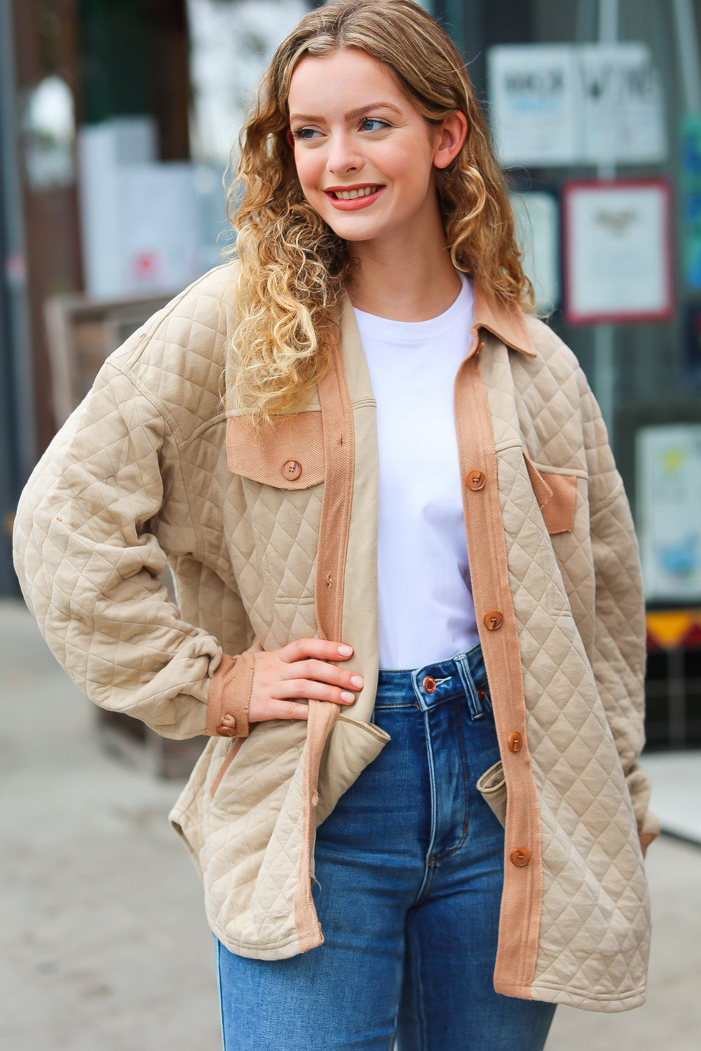 Eyes On You Taupe Quilted Knit Button Down Shacket - Magnolia Taken Moments