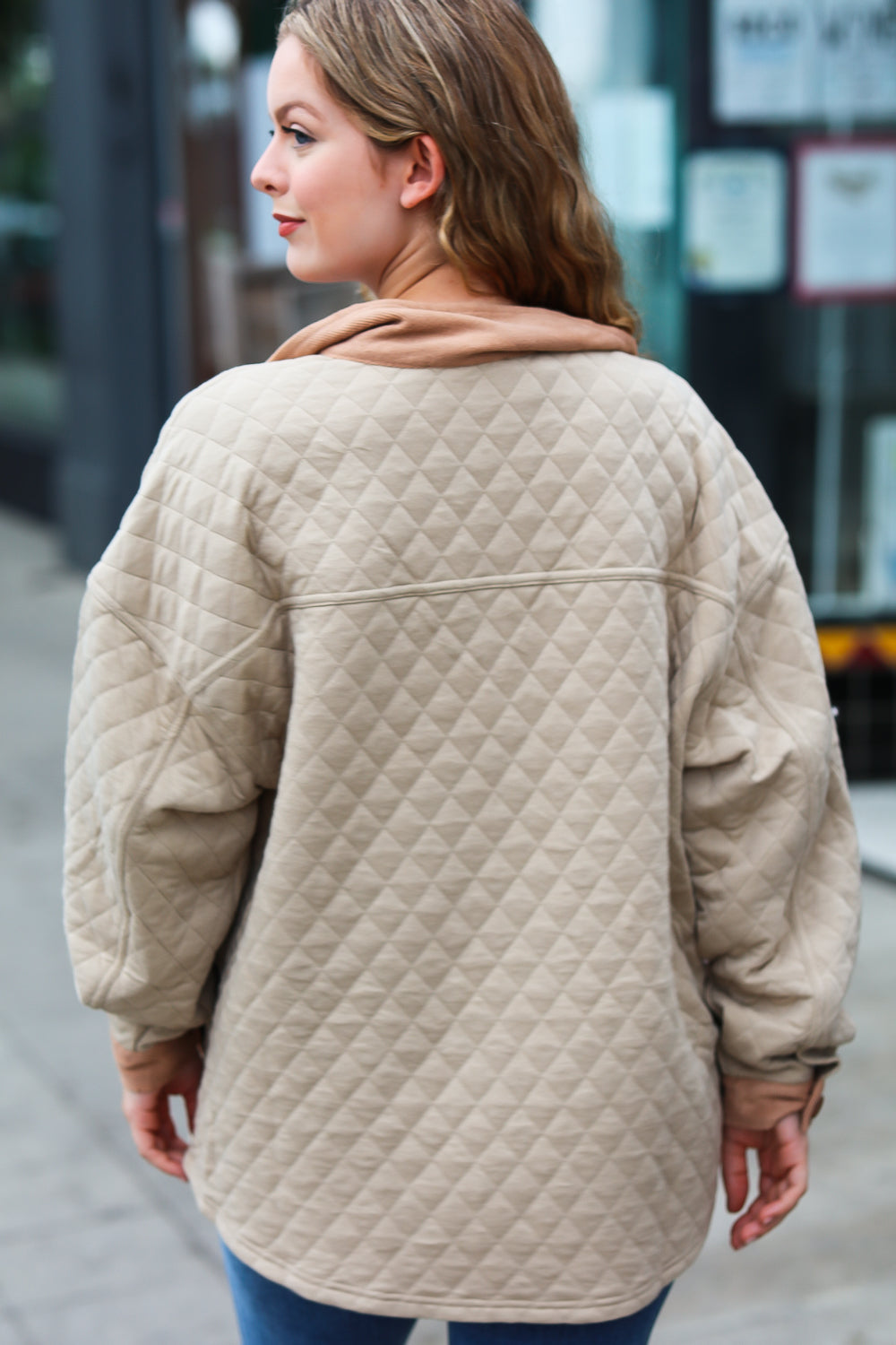 Eyes On You Taupe Quilted Knit Button Down Shacket - Magnolia Taken Moments
