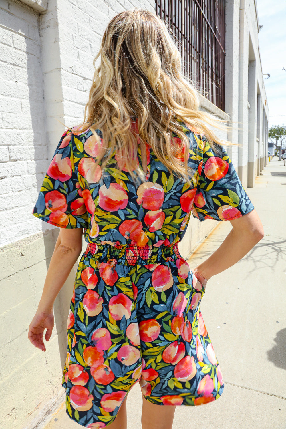Sunny Days Floral Print Smocked Waist Back Neck Button Romper - Magnolia Taken Moments