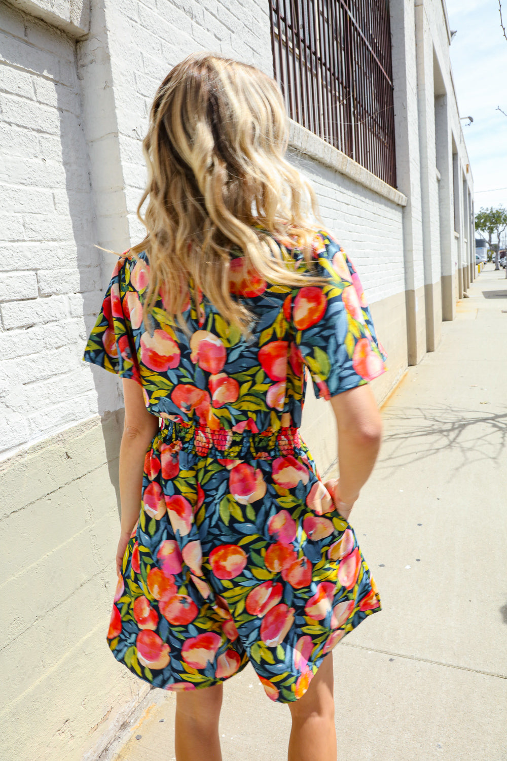 Sunny Days Floral Print Smocked Waist Back Neck Button Romper - Magnolia Taken Moments