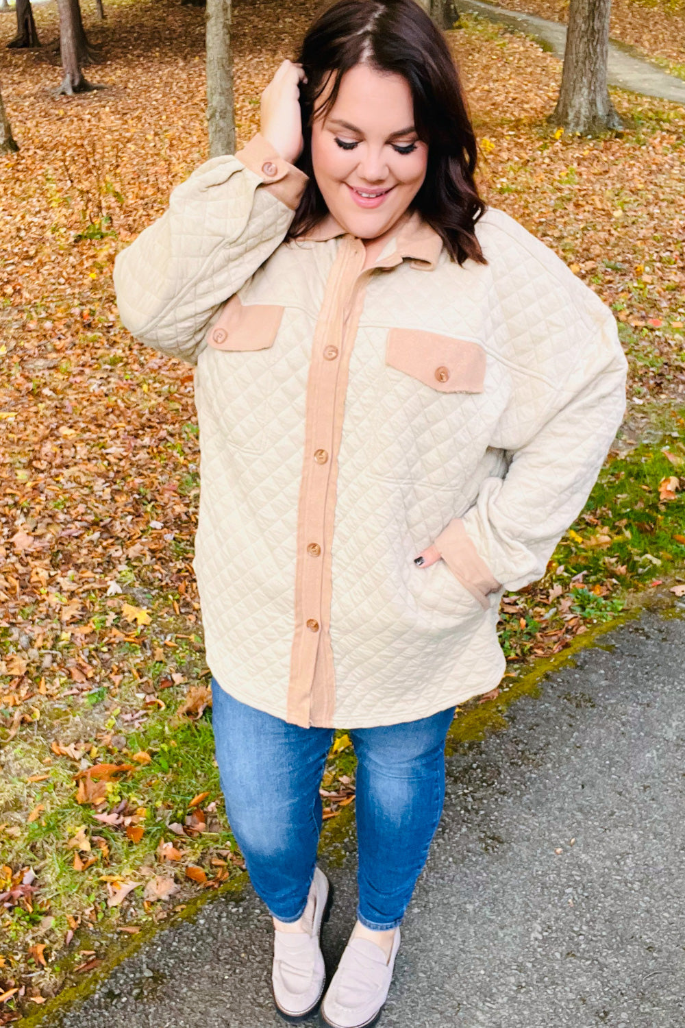 Eyes On You Taupe Quilted Knit Button Down Shacket - Magnolia Taken Moments