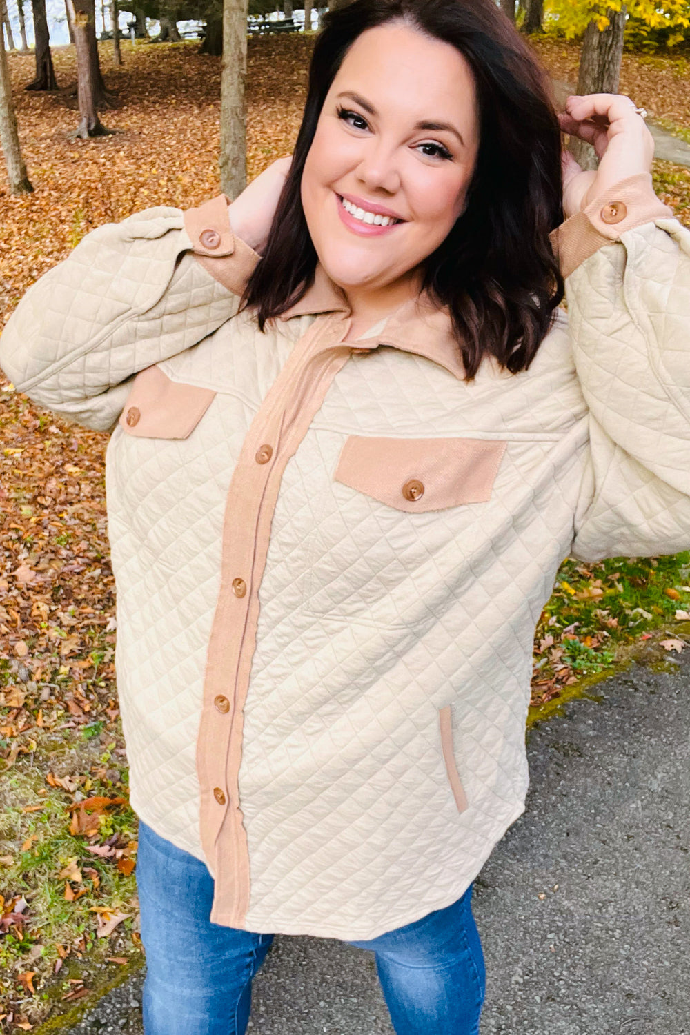 Eyes On You Taupe Quilted Knit Button Down Shacket - Magnolia Taken Moments