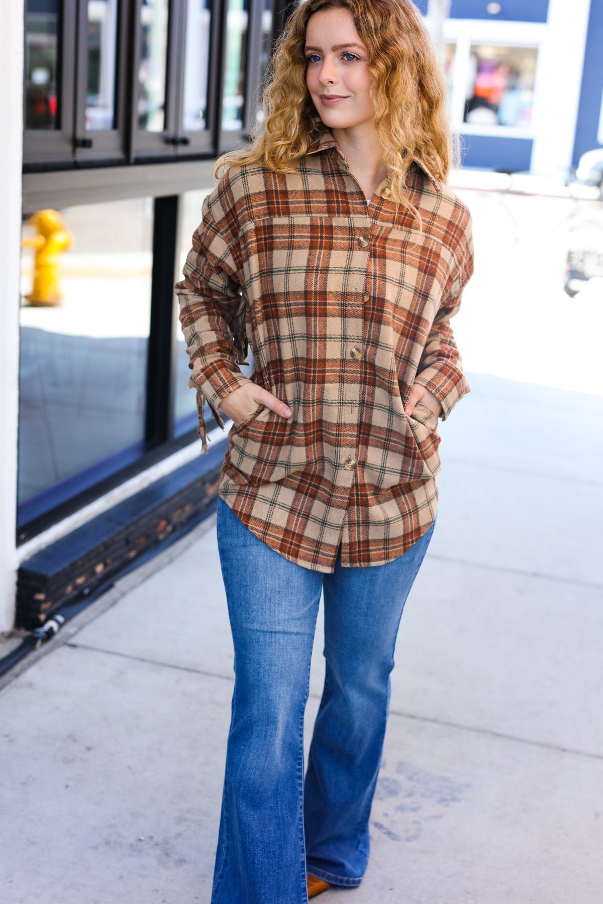 Boldly You Taupe & Rust Flannel Plaid Fringe Jacket - Magnolia Taken Moments