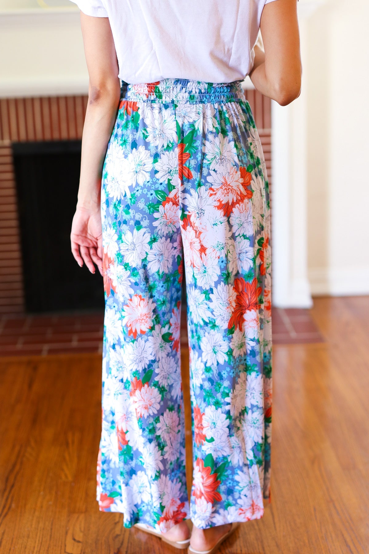 Vacay Vibes Green Floral Smocked Waist Side Slit Palazzo Pants - Magnolia Taken Moments