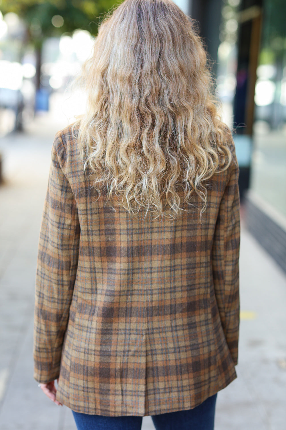 Make It Happen Spice Plaid Tailored Collar Lapel Blazer - Magnolia Taken Moments