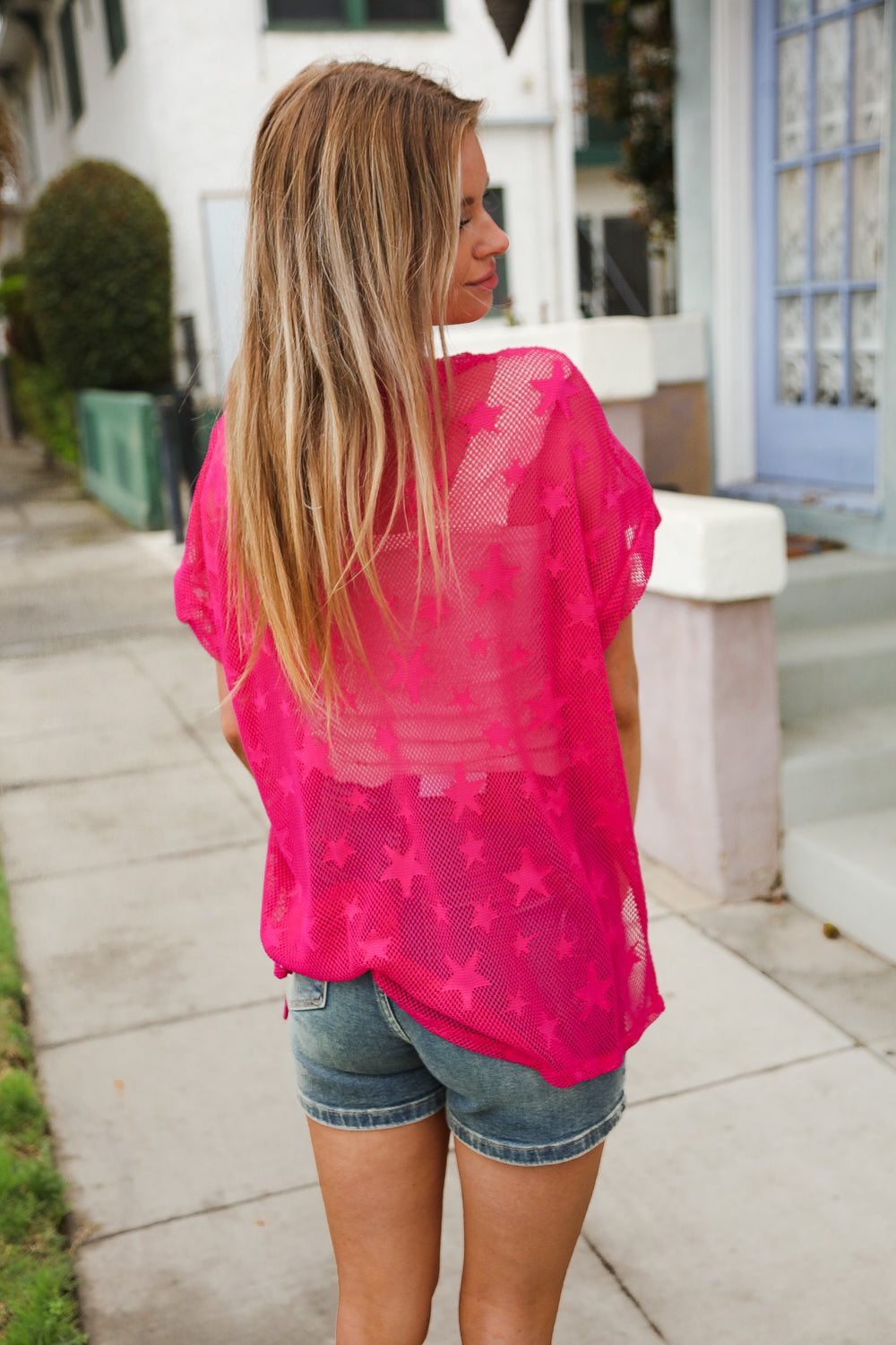 Diva Dreams Star Print Sheer Mesh Dolman Coverup Top - Magnolia Taken Moments