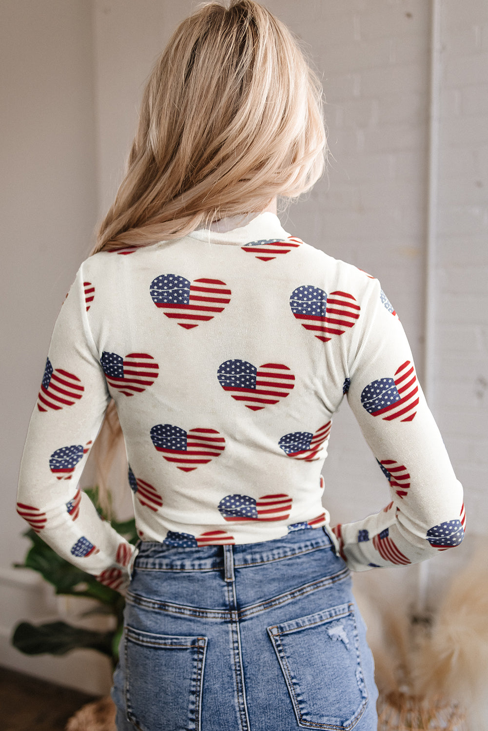 White Americana Glitter Mesh Long Sleeve Bodysuit - Magnolia Taken Moments