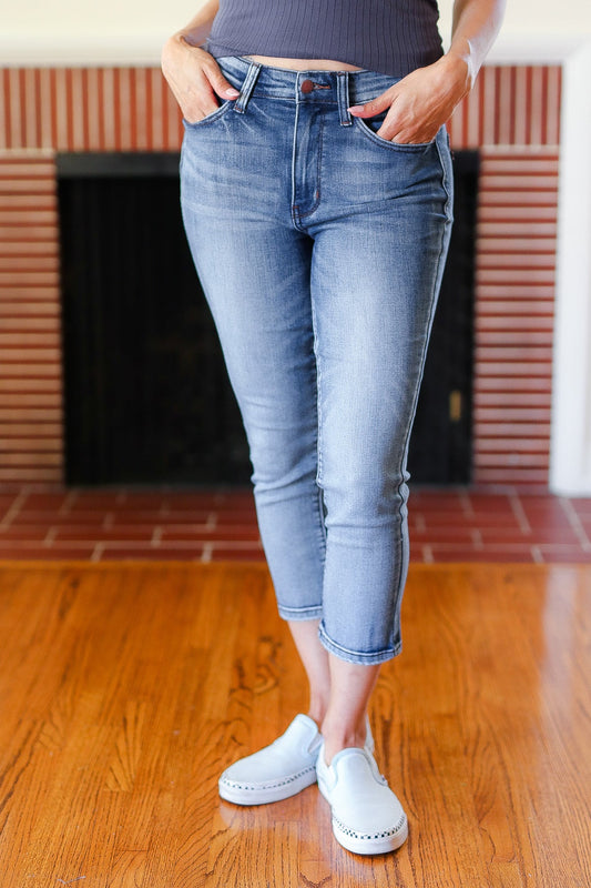 Judy Blue Medium Wash Mid Rise Skinny Capri - Magnolia Taken Moments
