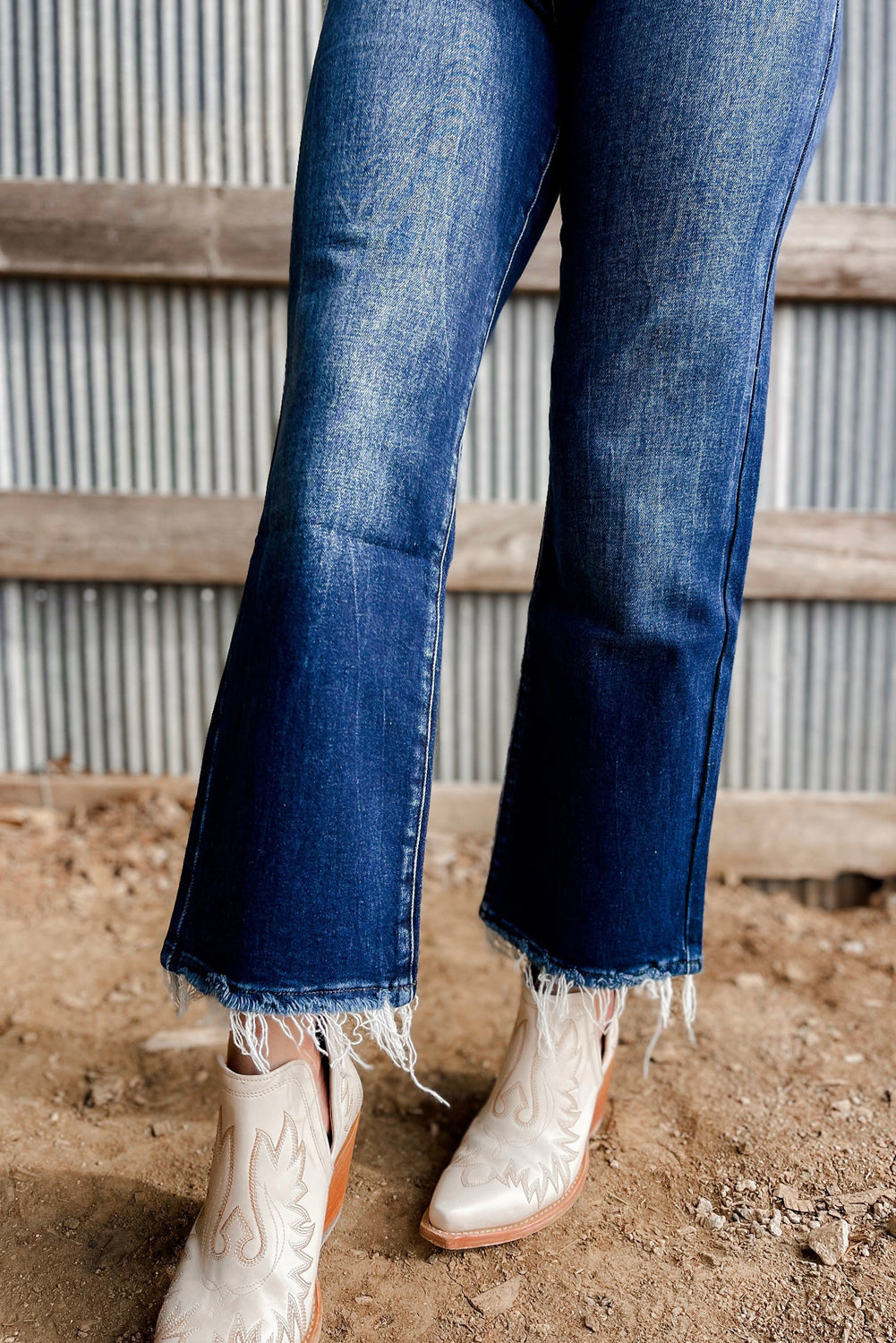 Sail Blue Mineral Wash Raw Hem High Waist Flared Jeans - Magnolia Taken Moments