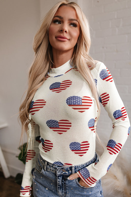 White Americana Glitter Mesh Long Sleeve Bodysuit - Magnolia Taken Moments